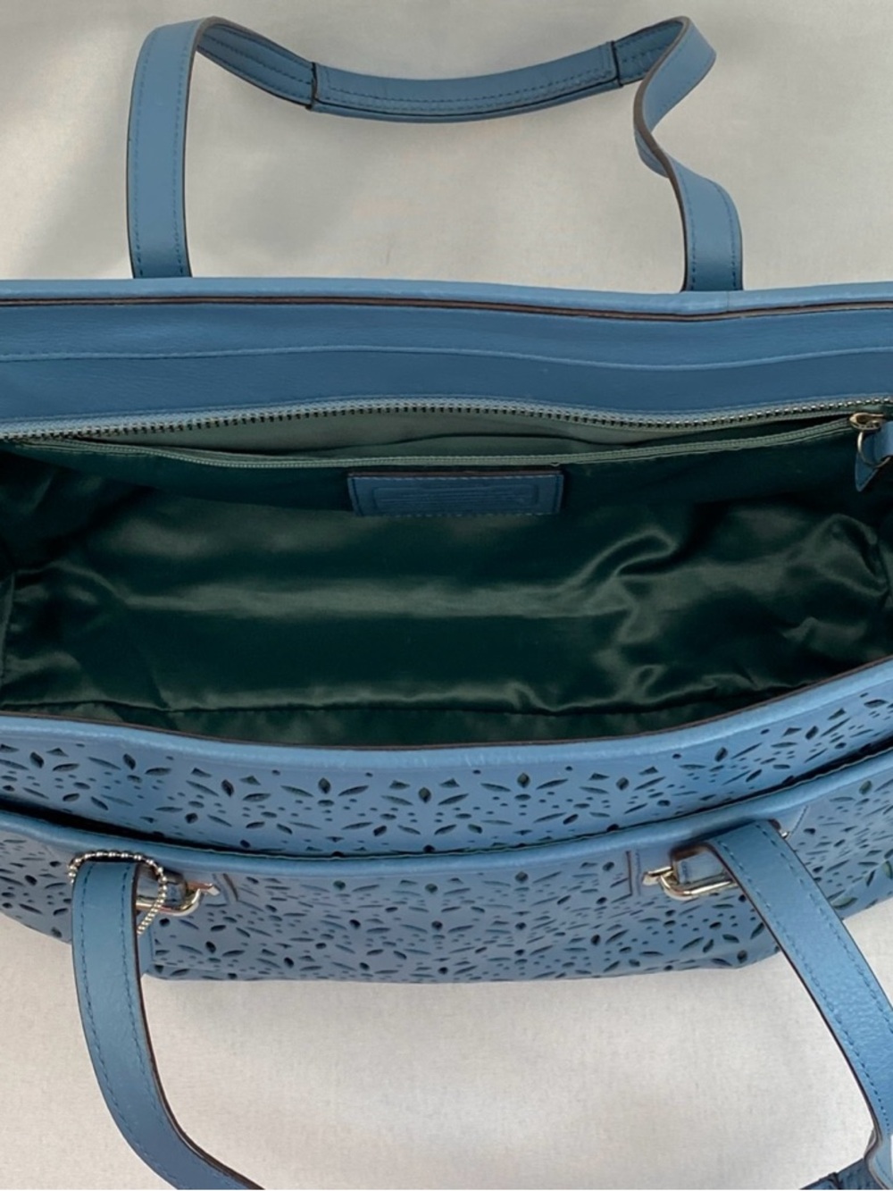 Coach Slate Blue Taylor Eyelet Leather 2 Handle Satchel F27391 Handbag Purse - Picture 12 of 15